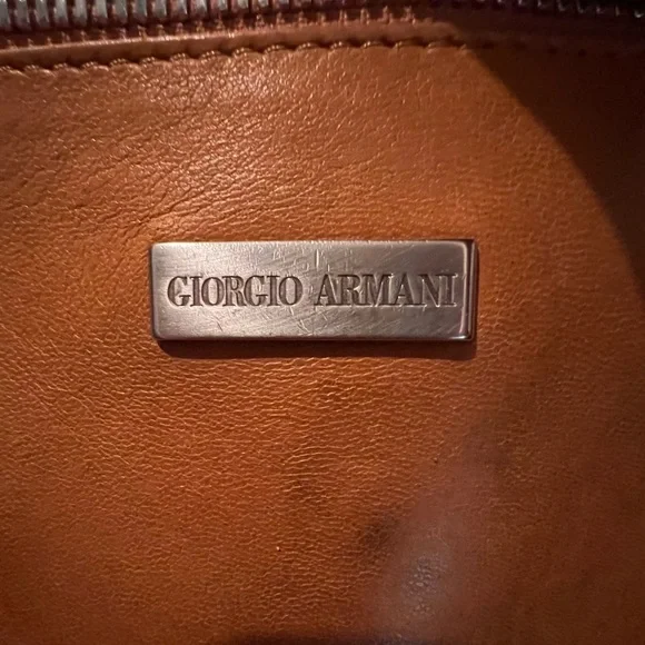 Vintage Giorgio Armani Tan Pleated Lamb Leather Shoulder Bag Satchel - Picture 7 of 15